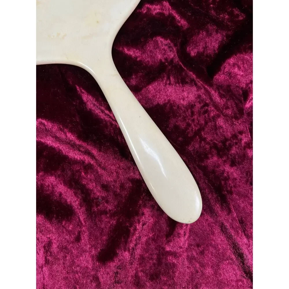 Vintage Celluloid Hand Mirror – French Ivory Beveled Glass Vanity Mirror